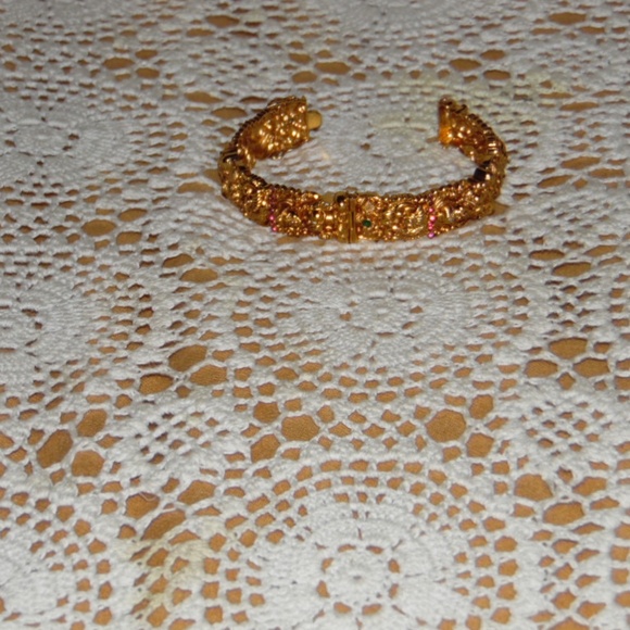 Antique Gold Plated Sone Ki Hasil Carved Necklace Seed Beads Drawstring - Picture 4 of 10